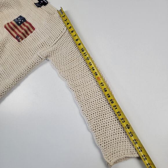 Vintage Polo Sport Ralph Lauren Crochet Knit USA Flag Sweater Women's Sz Medium - Picture 6 of 11